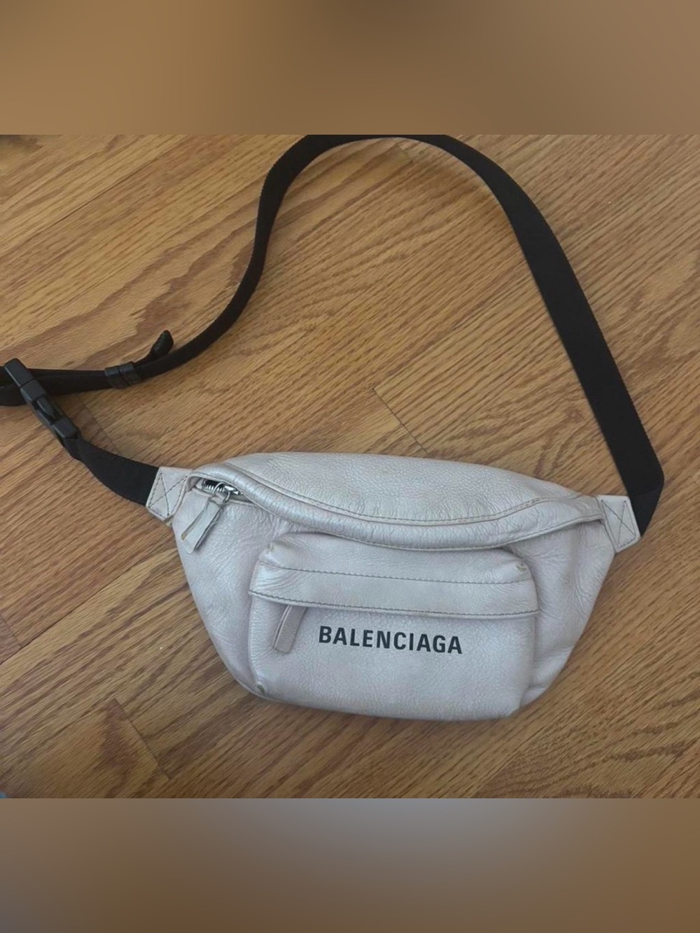 Balenciaga Women’s Pink Leather Belt Bag with Black Strap
